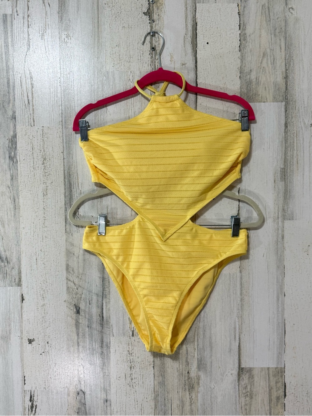 High-Neck Yellow Cutout One-Piece Swimsuit - Women's Swim One Piece